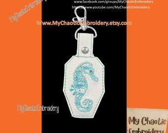 4x4 sketchy Seahorse sea horse keyfob snaptab- Digital file machine embroidery