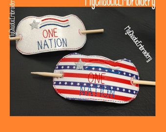 Hair Barrette Slide One Nation stars and stripes Patriotic 4x4 and 5x7 multi -  Digital file machine embroidery