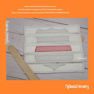 5x7 Blue Line Red Line shield LEO craft stick puzzle design - uses tongue depressor size -  Digital file machine embroidery