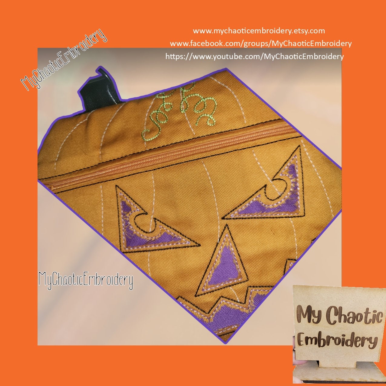 8x12 リバースアップリケ ジャックランタン パンプキン ジッパーバッグ