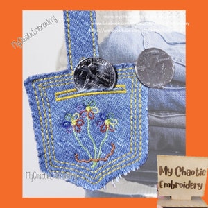 4x4 Coin cart quarter holder jeans pocket floral flowers keyfob snaptab- Digital file machine embroidery