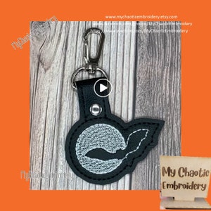 4x4 Bat over the moon night sky moonlight keyfob snaptab designs - INSTRUCTIONS include alternatives -Digital file machine embroidery