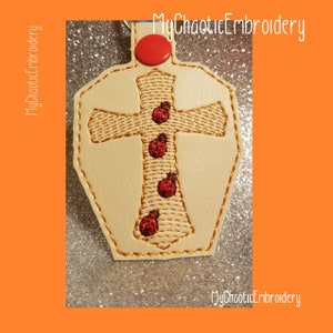 Keyfob 4x4 w/ Christian cross with ladybugs ladybug- Digital file machine embroidery
