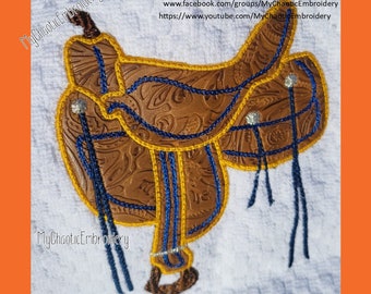 5x7 Saddle horseback horse riding Country Western tack applique embroidery ITH design Digital file machine