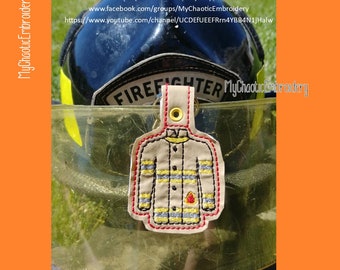 Firefighter Fireman Fire Fighter Jacket keyfob 4x4 - read instructions Key Fob Ring Digital file machine embroidery design
