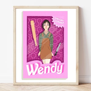 May include: A pink and white doll box with a cartoon illustration of a woman holding a baseball bat. The box has the text "Wendy" and "She can scream!" on it.