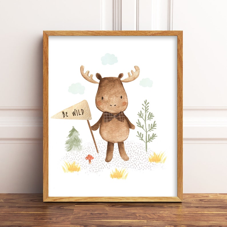 Moose Nursery Art Printable Files Watercolor Moose Art Etsy