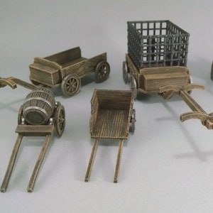 dnd Carts and Wagons Set Caravan Merchant Supplies Village Tabletop Terrain Horse-drawn Cart D&D Dungeons and Dragons RPG Pathfinder