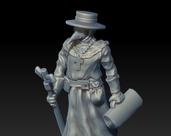dnd Plague Doctor with Staff Medieval Physician with Mask Disease Pestilence RPG Miniature Pathfinder D&D Dungeons and Dragons