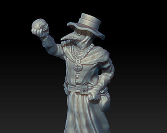 dnd Plague Doctor with Skull and Plague Mask Medieval Physician Miniature RPG  Pathfinder D&D Dungeons and Dragons