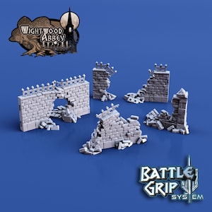 dnd Battle Grip Stone Walls Ruins Modular Medieval Castle Ramparts Battlement Tabletop Terrain Miniature RPG D&D Dungeons and Dragons