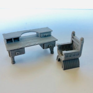 dnd Studie Schreibtisch und Stuhl Möbel für Bibliothek Hall Haus Dorf Tabletop Scatter Terrain Miniatur RPG D & D Dungeons and Dragons