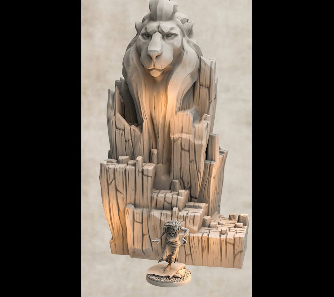 Dnd Ancient Large Lion Statue Shrine Ruins 28mm Scatter Terrain Throne