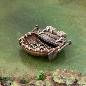 dnd Small Swamp Boat Raft Ship Coracle Skiff Gloaming Swamps Marshes Marshland Tabletop Terrain RPG Dungeons and Dragons Games | Pathfinder