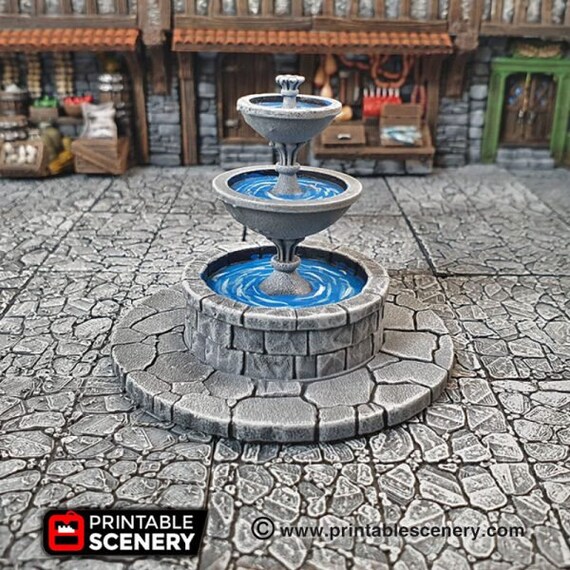 dnd Village Fountain Town Square  Tabletop Fantasy Scatter Terrain  D&D Dungeons and Dragons RPG Games