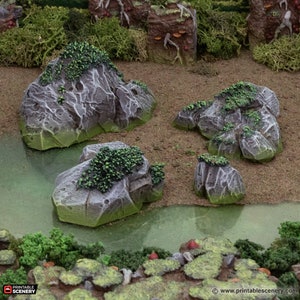 dnd Rock Set of 4 Pieces for Skirmish Cover World Building Tabletop Scatter Terrain RPG Pathfinder D&D Dungeons and Dragons
