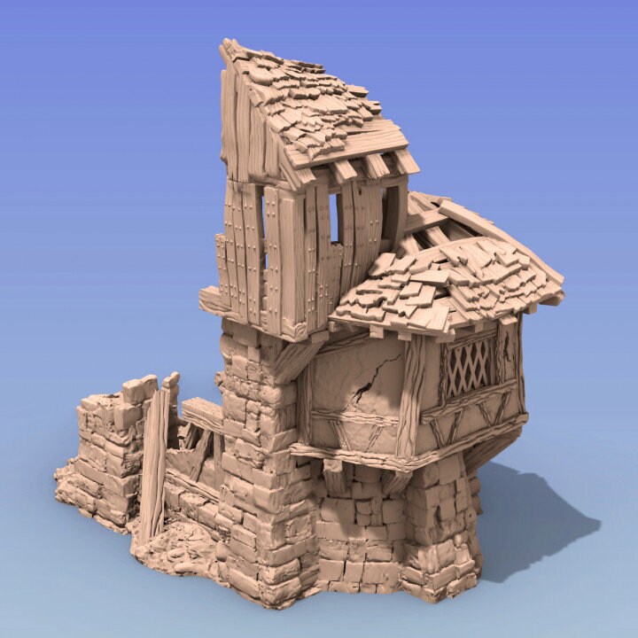 Dnd Timber Frame Medieval House Ruins Home Village Tabletop Scatter ...