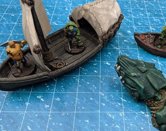dnd Skiff Fisherman Boat Sailing Watercraft Sailing Boat Fisherman Sea Vessel Tabletop Terrain RPG  D&D Pathfinder Dungeons and Dragons
