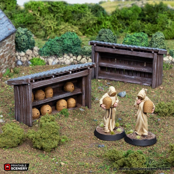 dnd Beekeepers and Beehives Bee Farmer King and Country Village Medieval Crop Farm Tabletop Scatter Terrain RPG D&D Dungeons and Dragons