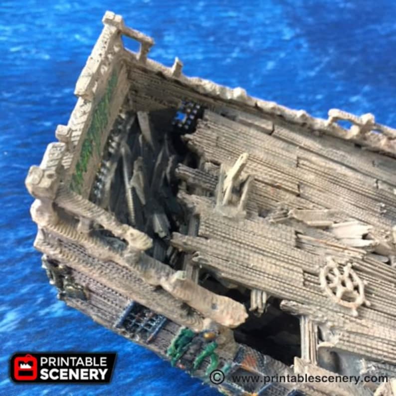 dnd Shipwreck Wrecked Ship Wargaming Boat Tabletop Scatter Terrain RPG Dungeons and Dragons Games 28mm Miniature Boat image 2