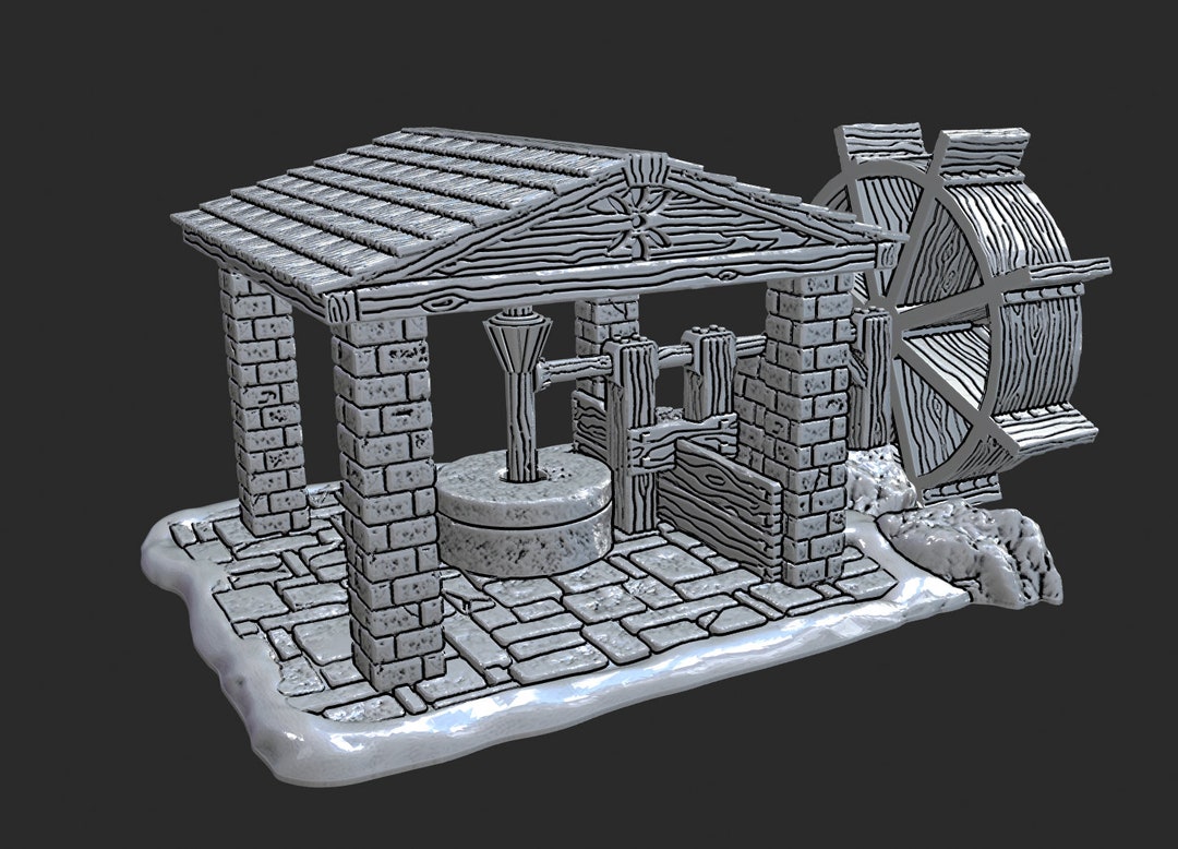 Dnd Water Wheel Grain Saw Lumber Mill Tabletop Village Scatter Terrain