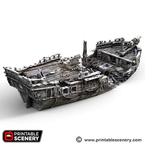 dnd Shipwreck Wrecked Ship Wargaming Boat Tabletop Scatter Terrain RPG Dungeons and Dragons Games 28mm Miniature Boat image 9