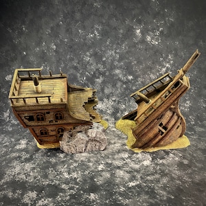 dnd Shipwreck Ship Wreck Ruins Pirate Seaport War Battle Ruins Tabletop Scatter Terrain RPG Dungeons and Dragons Games