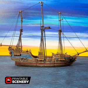 dnd Frigate Mk2 Pirate Ship Sea Vessel Wargaming Pirate Fleet Boat Tabletop Terrain RPG Dungeons and Dragons Games | Pathfinder