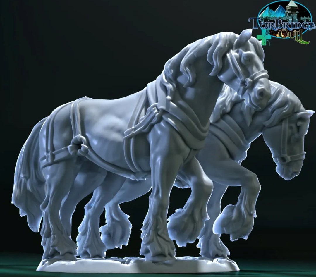 Dnd Draft Horses Workhorse Set for Wagon Medieval Transport Cart