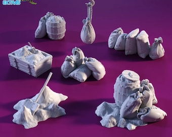 dnd Gruel Mill Grain Farine Sacks or Loot Sacks and Bags Tabletop Scatter Terrain Miniature RPG Pathfinder D&D Donjons et Dragons