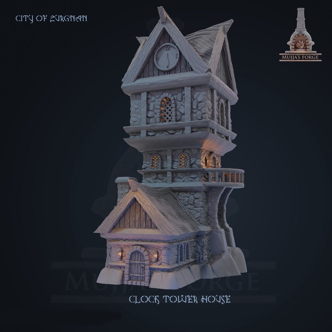 Dnd Clock Tower House Medieval Village 28mm Tabletop Miniature Village