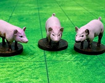 dnd Pig Set Farm Livestock Animals Piglet Boar Tabletop Village Terrain RESIN Miniature RPG Pathfinder D&D Dungeons and Dragons