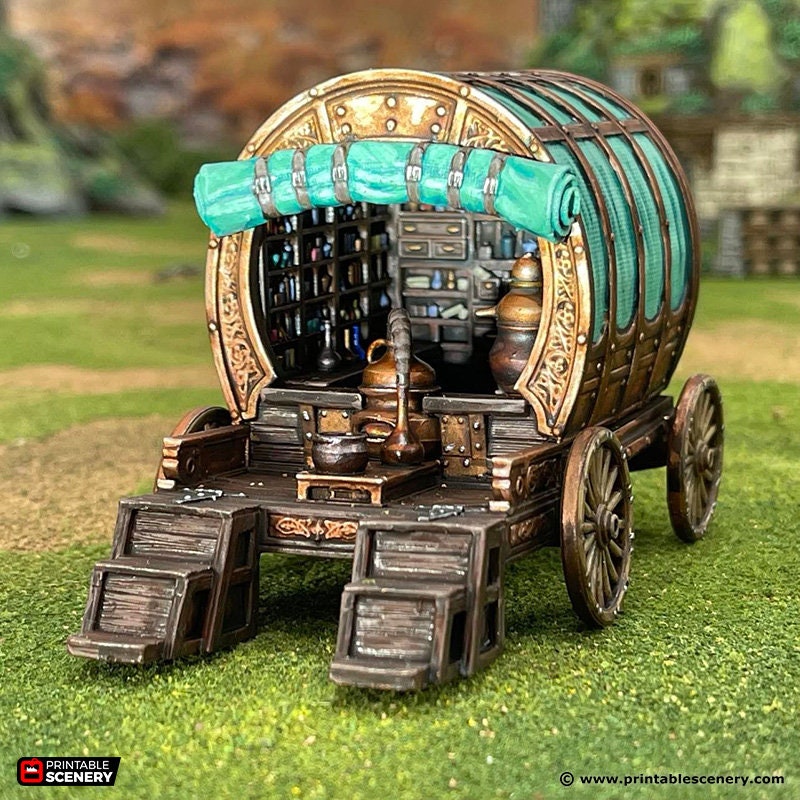 Dnd Potion Merchant Cart Alchemist Gypsy Wagon Tabletop Etsy