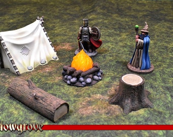 dnd Large Camp Set Tents Campfire Traveler Campsite Tabletop Scatter Terrain RPG  Pathfinder D&D Dungeons and Dragons