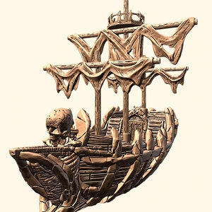 dnd Undead Galley Pirate Ship Boat Depths of Savage Atoll Tabletop Terrain RPG Dungeons and Dragons Games | 28mm Miniature Boat