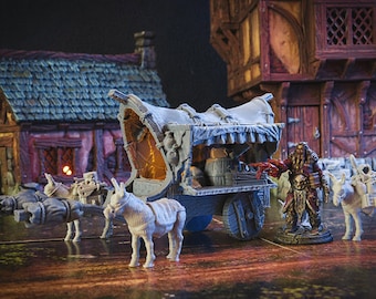 dnd Traveling Merchant Caravan Peddler Cart Wagon City of Tarok Tabletop Scatter Terrain RPG Pathfinder D&D Dungeons and Dragons
