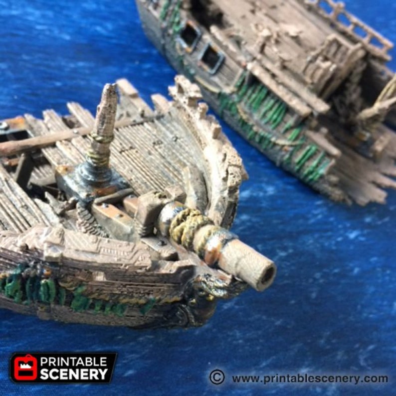 dnd Shipwreck Wrecked Ship Wargaming Boat Tabletop Scatter Terrain RPG Dungeons and Dragons Games 28mm Miniature Boat image 4