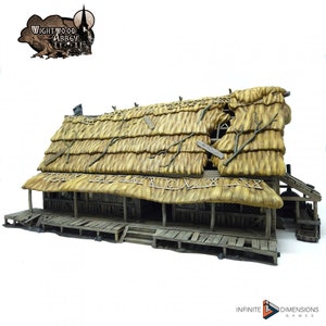 dnd  Medieval Thatched Longhouse Lodge Tabletop Scatter Terrain Miniature RPG  D&D Dungeons and Dragons