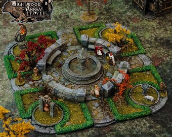 dnd Cloister Gardens Medieval Village Town Square Wightwood Abbey Tabletop Terrain Miniature RPG  D&D Dungeons and Dragons