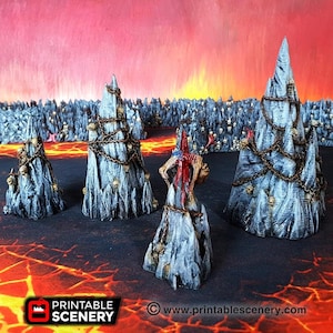 dnd Jagged Rock Skull Pillars Impaled Victim Bone Scatter Dark Lands Hellscape Underdark Tabletop Terrain Pathfinder Dungeons and Dragons