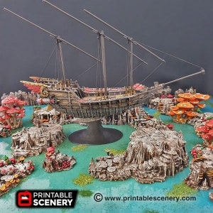 dnd Flying Dhow Ship Pirate Boat Airship Fleet   Sea Tabletop Terrain RPG Dungeons and Dragons Games | 28mm Miniature Boat