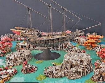 dnd Flying Dhow Ship Pirate Boat Airship Fleet   Sea Tabletop Terrain RPG Dungeons and Dragons Games | 28mm Miniature Boat