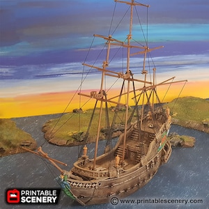 dnd The Galleon Ship Dungeons and Dragons Pirate Boat Tabletop Scatter 28mm Terrain RPG  D&D 28mm Game Play