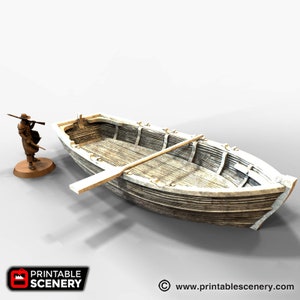 dnd Long Boat Rowboat Skiff Pirate Fishing Sea Boat Vessel Tabletop Scatter Terrain RPG Dungeons and Dragons Games | Pathfinder