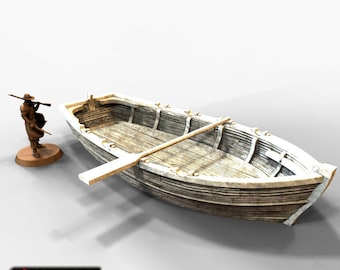 dnd Long Boat Rowboat Wargaming Pirate Fishing Boat  Tabletop Scatter Terrain RPG Dungeons and Dragons Games | 28mm Miniature Boat