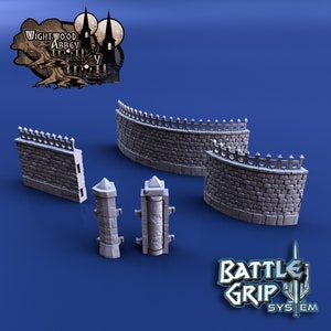 dnd Battle Grip Stone Wall Curved Medieval Ramparts Castle Fencing Battlement Tabletop Terrain RPG D&D Dungeons and Dragons Wargaming