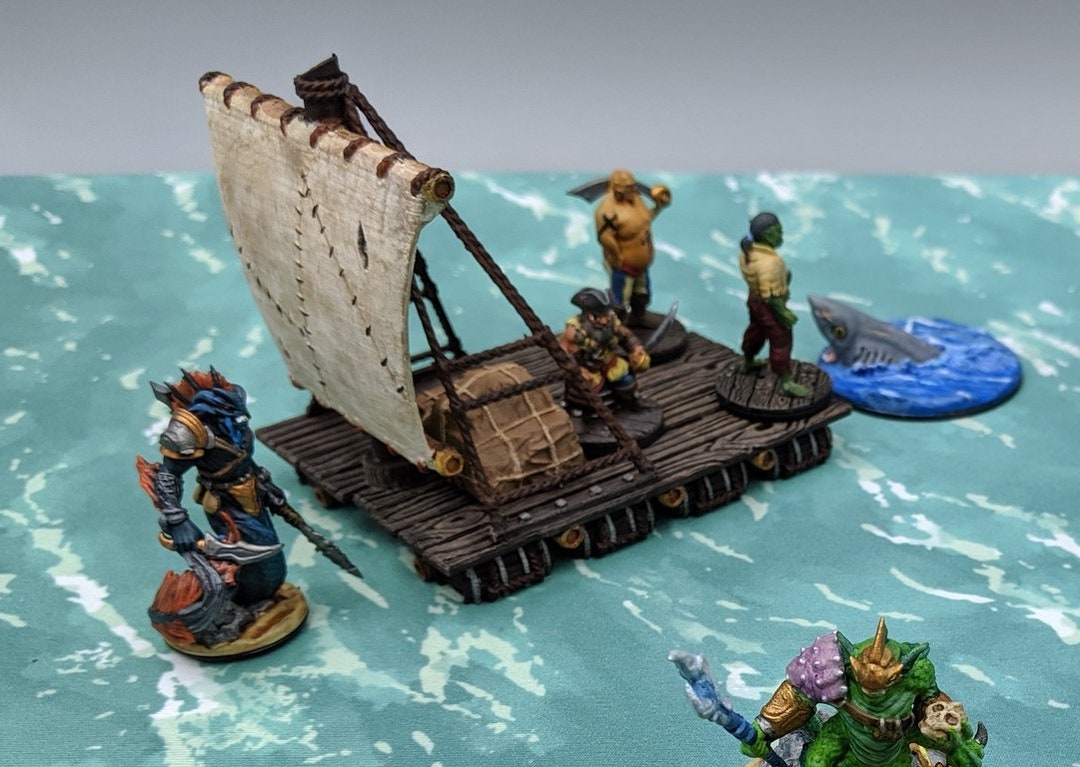 Dnd Pirate Raft Boat Sea Skiff Sailing Vessel Pirate Ship Tabletop Scatter  Terrain RPG Pathfinder D&D Dungeons and Dragons 