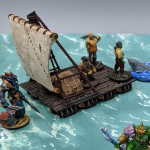 dnd Pirate Raft Boat Sea Skiff Sailing Vessel Pirate Ship Tabletop Scatter Terrain RPG Pathfinder D&D Dungeons and Dragons