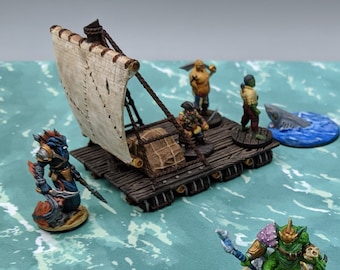 dnd Pirate Raft Boat Sea Skiff Sailing Vessel Pirate Ship Tabletop Scatter Terrain RPG Pathfinder D&D Dungeons and Dragons