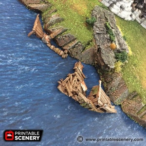 dnd Shipwreck Wrecked Ship Wargaming Boat Tabletop Scatter Terrain RPG Dungeons and Dragons Games 28mm Miniature Boat image 5